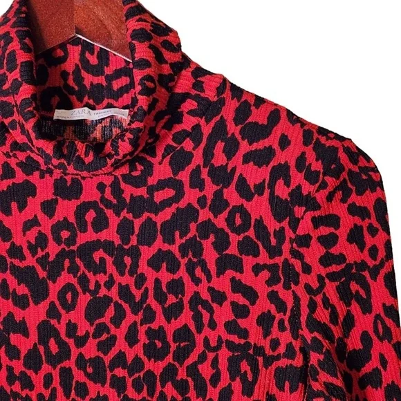 Zara Trufaluc Red Black Leopard Dress Size S - Picture 3 of 6